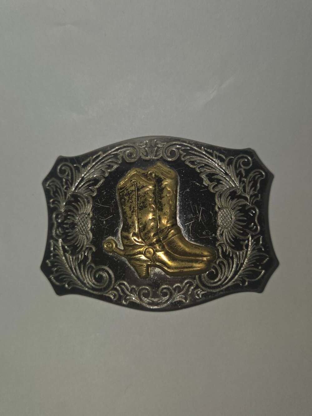 Vintage Chambers Belt Co Western Cowboy Boots Nickel Silver Belt Buckle